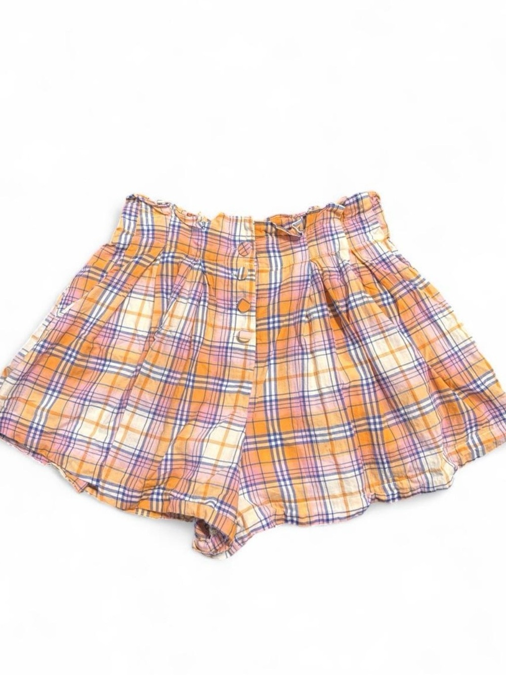 Free People Orange Plaid Button-Front Shorts